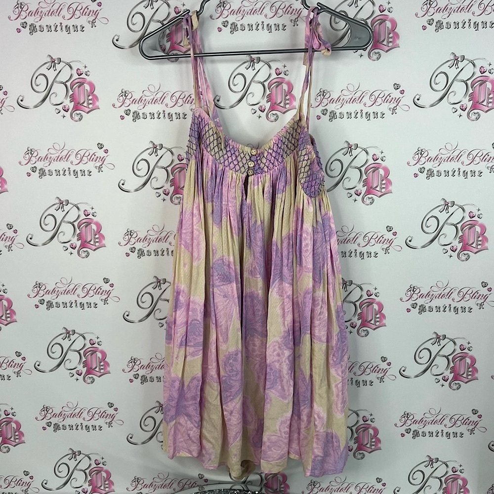 Free People romper Dress in Purple Cream yellow butterfly’s rare buttons shorts